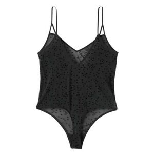 Star Black Sheer Bodysuit with Floral Pattern
